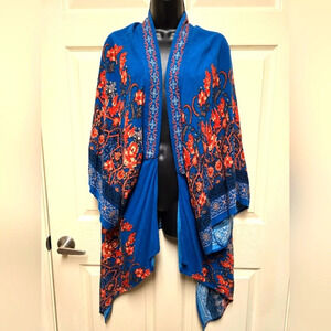 Flying Tomato Floral Print Embroidered Duster Kimono S/M